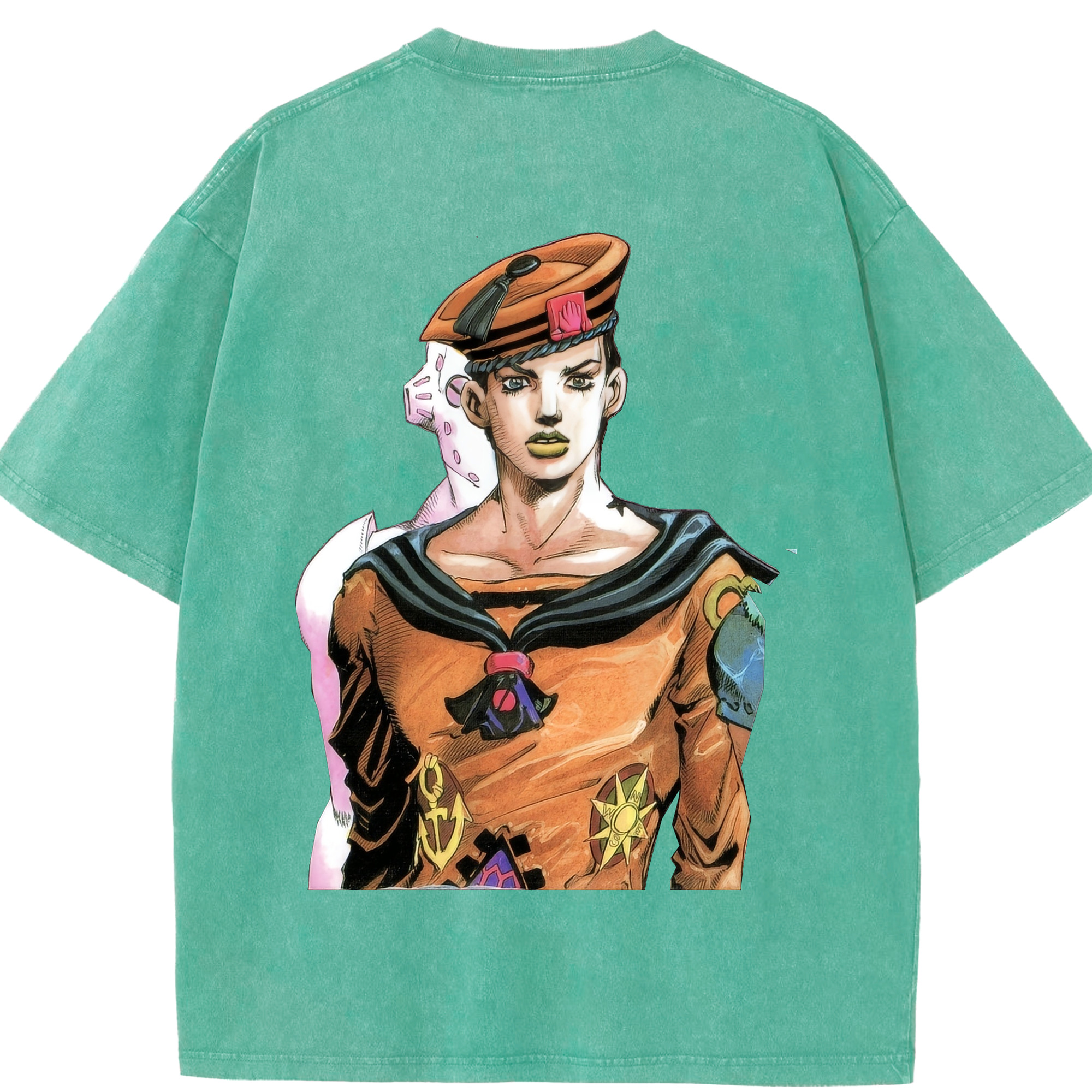 （画像用） ジョジョの奇妙な冒険 東方定助 JoJo's Bizarre Adventure Higashikata Josuke 綿100% ヴィンテージ風 半袖Tシャツ（背面プリント）